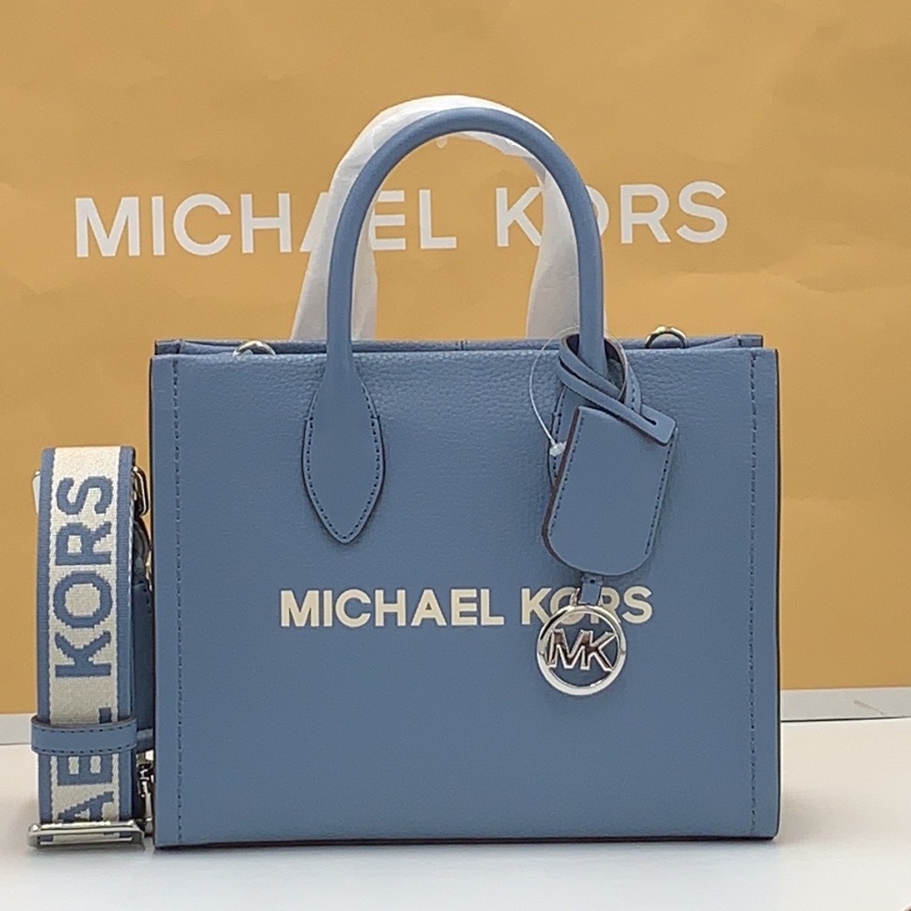 Michael Kors Mirella Small Pebbled Leather Crossbody Top Zip XBODY Bag Denim NWT - Picture 2 of 16